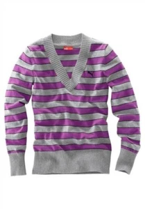 Puma V-Pullover NEU Lila-Grau Damen Pulli Gr.XS,S,M,L,XL Streifen - Bild 1 von 2