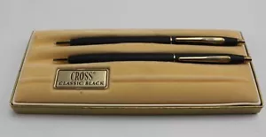 Vintage Cross Pen Classic Black Pen Pencil Set Blue Ink - Picture 1 of 2