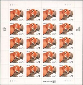 3036 $1 Red Fox Mint Complete Sheet of 20 Stamps - Scarce! - Stuart Katz