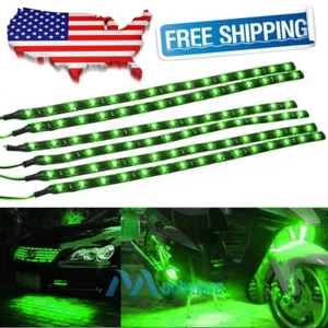 6Pcs 30CM 12V Moto Car Truck Flexible Green LED Strip Light Underbody Decor Lamp - Picture 1 of 13