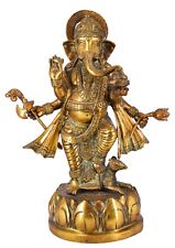 Whitewhale Lord Standing Ganesha Brass Statue Religious Strength God Idol