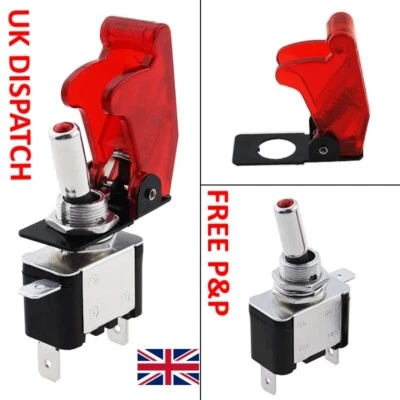 SWITCH ELECTRONICS illuminated LED Toggle Switch With Missile Style Flick Cover 12V Car Dash