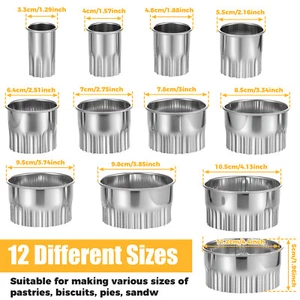 12Pcs Biscuit Cutter Set Stainless Steel Round Cookie Cutters Assorted guCdg - Picture 1 of 11