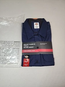 Large Dickies Men's 1574 Short Sleeve Twill Work Shirt Navy Blue Original Fit - Picture 1 of 11