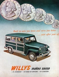 Pubblicità Jeep Willys Woody Station Wagon 1951 stampa a colori originale - Foto 1 di 1