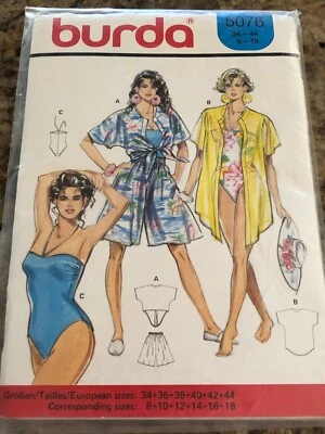 🌷 BURDA #5076 - LADIES HIGH CUT ONE PIECE SWIMSUIT-SHORTS-SHIRT PATTERN 8-18 FF - Image 1 of 2