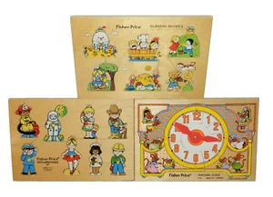 Lot of 3 Fisher-Price Wooden Peg Puzzles From The 70s And 80s - Picture 1 of 9