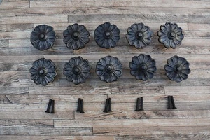 10x Vtg Cast Iron Round Floral Door Gate Cabinet Pulls Knobs Handles Decor - Picture 1 of 9