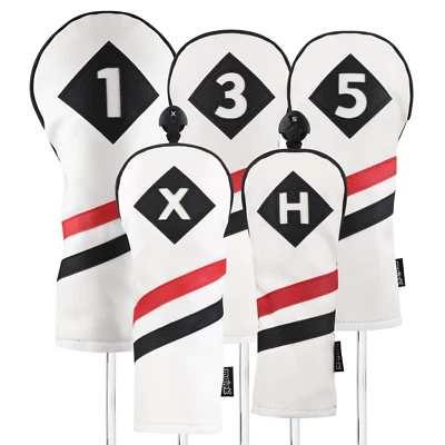 Majek Golf 1 3 5 X H Driver Woods Hybrid Headcover White Red Black Leather Style - Image 1 of 4