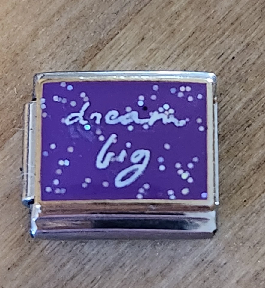 Dream Big Púrpura Brillante Oro Borde Esmalte Dije Italiano 9mm Pulsera Eslabón Regalo Foto 1 de 1