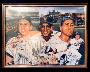 1986 GERAHMTER DRUCK MICKEY MANTLE, WILLIE MAYS, DUKE SNIDER ALLE 3 SIGNATUREN - Bild 1 von 6