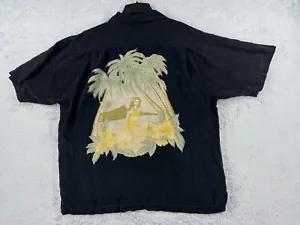 Tommy Bahama Shirt Men Extra Large Black Floral Palm Island Hula Girl 100% Silk - Picture 1 of 14