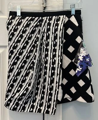 Peter Pilotto Womens Summer Mini Skirt-Sz 2-Black/White-Geometric Asymmetric-NEW - Image 1 of 4