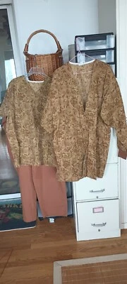 NSG UNIFORME TAFFORD CONJUNTO DE 3 PIEZAS PANTALÓN MARRÓN CON TOP FLORAL MARRÓN Y CHAQUETA TALLA LRG. Foto 1 de 4