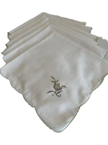 "Juego de 6 servilletas vintage bordadas de algodón con flores de 15,5"" borde festoneado verde" - Imagen 1 de 8