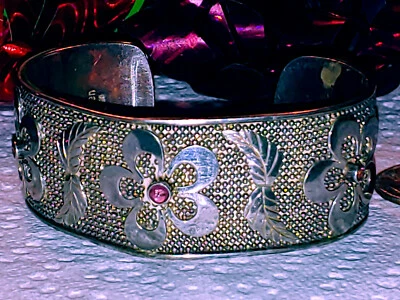 Increíble brazalete ancho de plata esterlina y amatista SAJEN flores plumas Foto 1 de 4