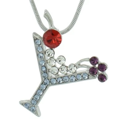 W Collar Colgante Azul Bebida Martini Vaso Cóctel Fiesta Cristal Swarovski Foto 1 de 4