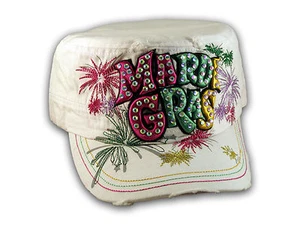 Raised 3D Mardi Gras on White Cadet Hat Military Cap - Picture 1 of 4