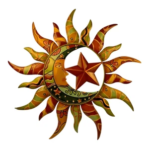 Moon Star and Sun Brightly Colored Talavera Style Wall Hanging 2 ft Wide - Picture 1 of 10