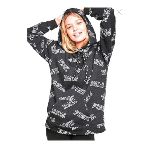 UNDERCOVER Maglione Victorias Secret VS rosa all over logo sherpa taglia S grigio campus con cappuccio