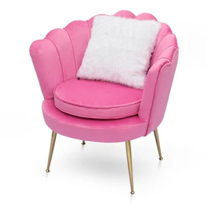 Vanity Armchair Velvet Microfiber w/Pillow Upholstered Scalloped Back Home,Pink - Picture 1 of 5