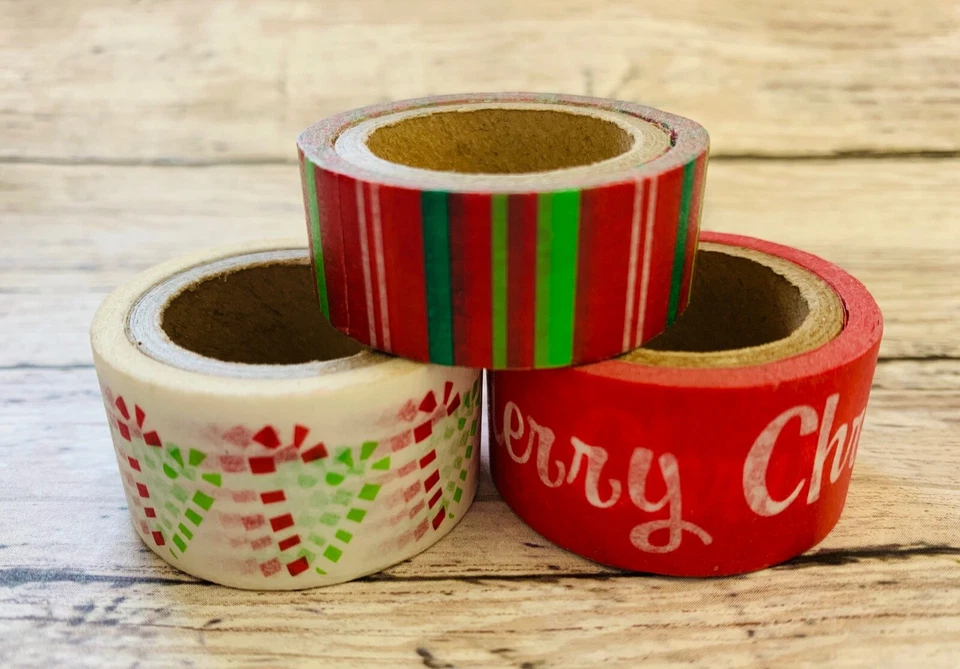 3 Rolls Merry Christmas  Candy Cane Stripes Washi Tape Planner Supply DIY Craft - Image 1 of 1
