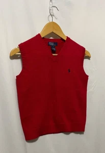 polo ralph lauren S tight knit sweater vest red v-neck ribbed - Picture 1 of 4