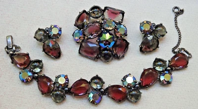 Conjunto de broche pulsera pendientes Art Deco pistola metal SCHIAPARELLI signo arte vidrio 320k Foto 1 de 4