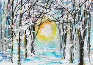 ACEO Original WINTERGEMÄLDE Schneebäume Landschaft Wald Wintertag ATC ART - Bild 1 von 1