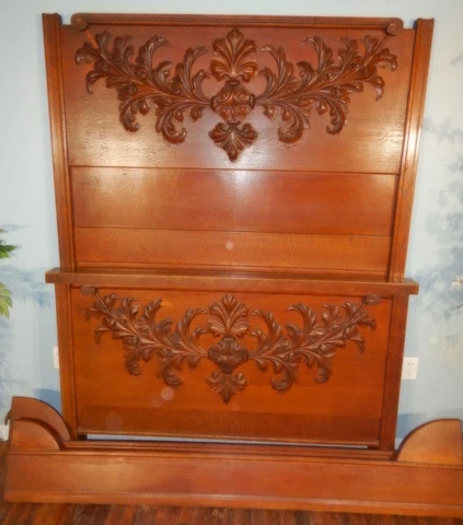 Carved Tiger Oak Full Size High Back Bed Cover