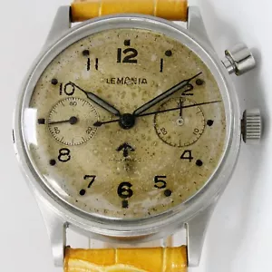 Orologio Cronografo Vintage Lemania Military 6B/551 Single Pusher 38mm Quadrante Patina - Foto 1 di 11
