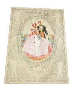 Biglietto San Valentino Vintage 1977 Die Cut Old Fashioned Abito 3D Tessuto Stile Vittoriano - Foto 1 di 7