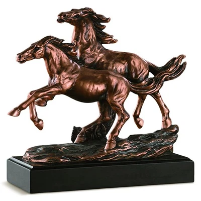 Escultura de resina chapada en bronce de dos caballos F53166 Foto 1 de 2