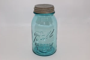 VINTAGE BALL PERFECT MASON #11 BLAU GLAS QUART EINMACHGLAS MIT DECKEL - Bild 1 von 6