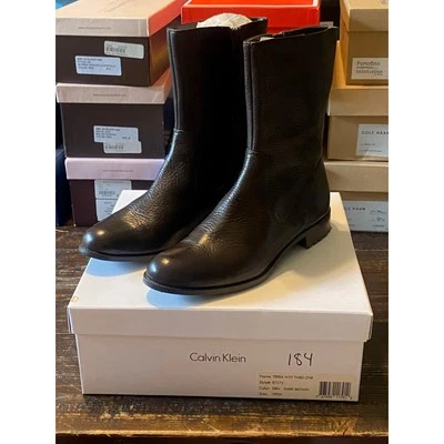 Calvin Klein Womens Boots Terra Tumbled Leather Western Dark Brown Size 9M NIB - Image 1 of 4