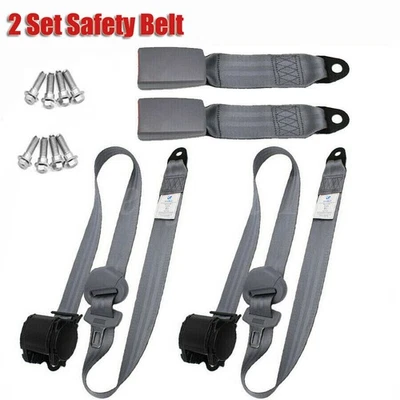 2 Retractable 3 Point Safety Gray Seat Belt Straps Vehicle Adjustable Belt Kit - Image 1 of 4