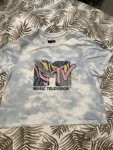 T-shirt MTV stampa logo tie dye manica corta cotone cropped taglia XL sbiadita ben indossata - Foto 1 di 16