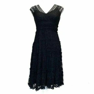 Max Studio Mujer Encaje Superpuesto Cuello en V Vestido Cambio Negro Talla Pequeña Gorra Manga Acampanado - Imagen 1 de 8