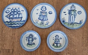 Vtg M.A Hadley Lot Farmer & Wife Ship 6" Bread Dessert Plates 4" Ramekin Bowls - Picture 1 of 7