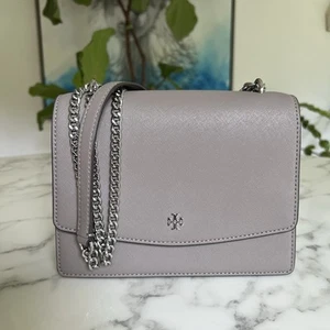 Tory Burch Emerson Envelope Convertible Crossbody Shoulder Bag Grey Heron Silver - Picture 1 of 15