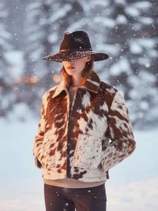 Women’s Handmade Cowhide Coat – Real Hair-On Leather Western Style - Picture 1 of 11