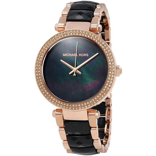 Orologio Michael Kors Parker oro rosa e quadrante cristallo nero bracciale donna MK6414