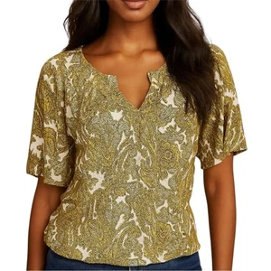 Michael Kors Bluse Gold mit Flatterärmeln und Grafikdesign - Bild 1 von 7