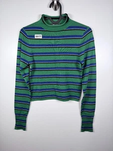 Brandneu mit Etikett Urban Outfitters Damen gestreifter Strickpullover mit Stehkragen grün Größe Small - Bild 1 von 10