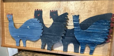 RA Miller Arte Popular Recortes de Pollo Lote de 4 - Metal Pintado Arte Extraño GA Foto 1 de 4