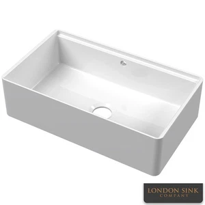 LSC Butler 1.0 Bowl White Kitchen Sink with Ledge & Gold Waste - Picture 1 of 7