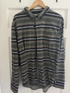 Threads 4 Thought Shirt Mens Size Large Button Front Striped Fleece Long Sleeve - Picture 1 of 3