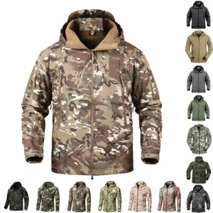 Men Shark Skin Soft Shell Coat Outdoor Tactical Jacket Hunting Waterproof Hoodie - Picture 1 of 60