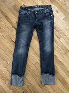 Express Cropped Skinny Mid Rise Big Cuffed Jeans Size 10 Zelda Fade Y2K - Picture 1 of 7
