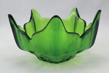 Vintage Mid Century Viking Green Art Glass Lotus Bowl Candy Dish